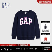 gap女童秋冬季logo洋气，抓绒运动卫衣，儿童装休闲圆领上衣793900