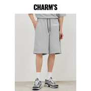 charm's灰色短裤男夏季薄款宽松直筒，五分卫裤潮牌重磅运动休闲裤
