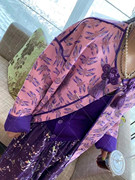 欧洲站2023春紫色秋款唐装紫粉提花中国结口撞色宽松复古外套