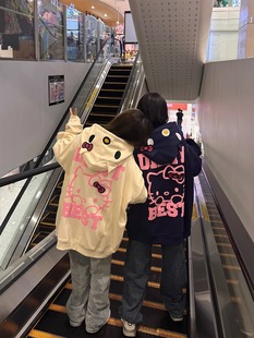 甜美可爱HelloKitty连帽卫衣女设计感卡通印花宽松加绒小个子外套