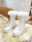 女童雪地靴2023年冬季儿童靴子加绒公主短靴女孩软底棉靴白色