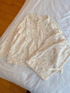 香草沙拉春夏季女睡衣纯棉绉布月子服产后家居服长袖长裤