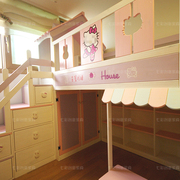 童趣hello-kitty实木儿童床带楼梯，柜衣柜单层高架，床树屋床可定制