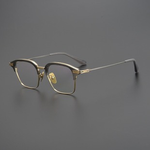 匠心手造蒂塔同款dtx418方形半框眉毛，架纯钛近视眼镜框架商务男款