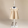 伯米吉童装女童杏色白娃娃(白娃娃，)领纯色连衣裙，儿童宝宝百褶抽褶短袖裙子