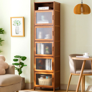 书柜现代简约带门防尘格子，柜组合立柜，窄柜储物柜置物书架落地实木