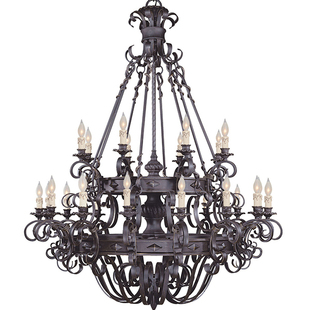美式长吊灯别墅楼梯间家用大吊灯铁艺创意，简约欧式大气复古蜡烛灯