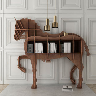 马创意(马创意)书架轻奢家用书柜实木置物架，沙发边柜玄关客厅隔断柜展示柜