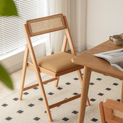 复古实木折叠椅藤编椅子折叠餐椅靠背椅折叠椅子家用可折叠叠放