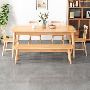餐桌家用小户型现代简约实木餐桌椅组合原木长方形，北欧简易吃饭桌