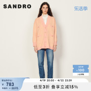 sandrooutlet女装初春v领长袖，经典千鸟格针织开衫上衣sfpca00310