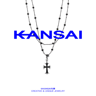 kansai黑色宝石十字架项链女个性，高级感小众，设计双层叠戴男配饰品