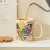 美式涂鸦马克杯卡通个性创意，设计感陶瓷水杯，家用办公咖啡杯带盖勺
