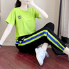 休闲运动套装女土夏天2023韩版显瘦气质，绿色时尚两件套潮宽松