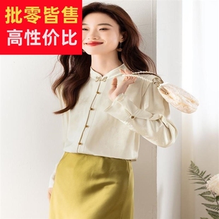 新中式国风立领雪纺衬衫女春装2024年高级感小衫法式气质上衣