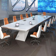 香尔特烤漆会议桌简约现代白色大型长方形洽谈桌办公家具长桌