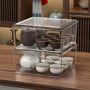 茶具收纳盒带盖防尘冰箱整理桌面透明放零食功夫茶酒亚克力杯子架