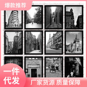 s83v老上海装饰画怀旧街景，挂画有框画黑白建筑，照片墙画酒店餐