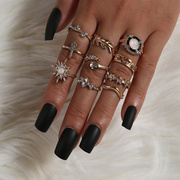 亚马逊外贸 欧美波西米亚风格戒指10件套镶钻套装戒指饰品