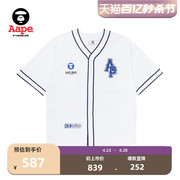 Aape男装春夏猿颜徽章廓形字母摁扣棒球短袖T恤1351XXK