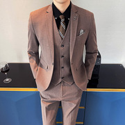 男士伴郎新郎结婚礼服西装套装大码修身时尚商务休闲西服三件套男