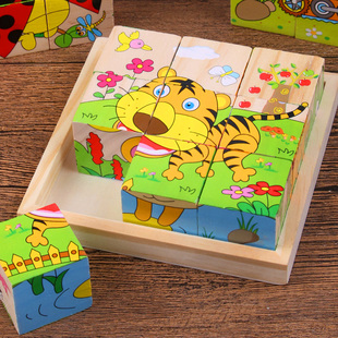 儿童3d立体积木拼图木质，六面画9粒制早教益智幼儿园456岁宝宝玩具