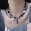 珠珠十字架镶钻蝴蝶皮革拼接锁骨链女小众设计高级感时尚百搭项链