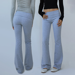 audwyn微喇裤女2023复古修身弹力，设计感烫低腰显瘦舒适休闲长裤