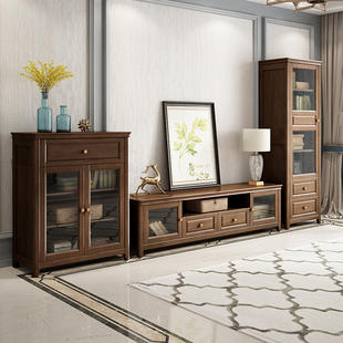 美式乡村实木电视柜，组合柜高低地柜客厅小户型，简美现代简约家具
