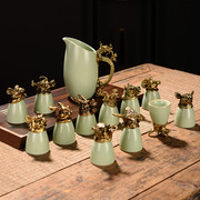 十二生肖鎏金陶瓷小酒杯酒具套装12兽首白酒烈酒杯子中式家用送礼