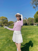 2023春季高尔夫粉，紫色毛衣针织衫白色，百褶短裙时尚运动套装