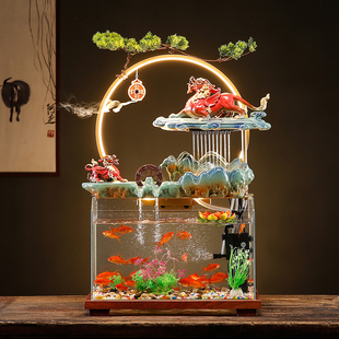 创意流水玻璃鱼缸貔貅招财，落地款循环水，客厅喷泉景观摆件开业