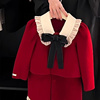 韩国童装女童毛呢套装，秋冬洋气过年服加绒红色，外套背心裙两件套潮