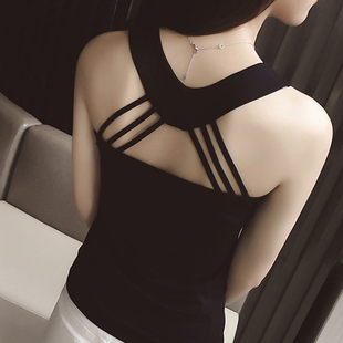 紧身黑色韩版性感美背交叉莫代尔，百搭打底衫，纯棉小吊带背心女上衣