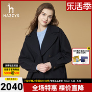 Hazzys哈吉斯西装式短款呢子羊毛大衣秋冬女驼色毛衣外套