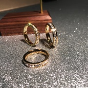 日韩版时尚满钻镀18k玫瑰金钛钢(金钛钢，)单排钻戒指，男女食指环饰品不掉色
