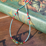 天然绿松石细项链女波西米亚青金石复古手工超细颈链印度锁骨链女