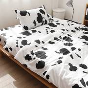 富山の牛乳卡通白色黑色奶牛全棉床单被套枕套纯棉被罩床笠可