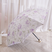 太阳伞雨伞折叠降温公主，紫外线遮阳伞晴雨，蕾丝防防晒女生两用双层