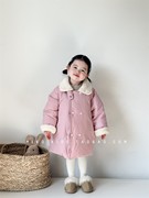 儿童棉服韩版冬季女童毛领长款棉衣宝宝洋气厚实双排扣保暖棉袄