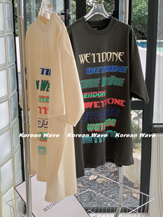 限定WE11DONE TRACK韩版彩色弹幕荧光字母圆领短袖T恤男女