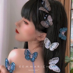蝴蝶刺绣蓝色仙女水钻箍头发夹