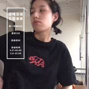 我睡着了 黑色印花红色 小熊宽松短袖T恤女