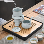 汝瓷石磨懒人自动茶壶创意防烫冲茶器陶瓷茶具套装带茶盘旋转