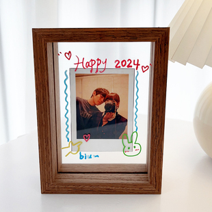 情侣周年结婚纪念日定制拍立得照片diy相框册礼物画涂鸦木质摆件