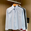 高级感休闲蓝色温莎领条纹衬衫，男英伦风时尚商务青年男士衬衣长袖