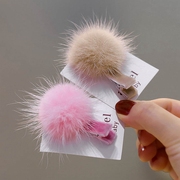 韩国真毛水貂毛球宝宝发夹刘海夹儿童发夹婴儿发卡头饰全包夹