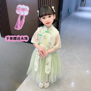 女童汉服连衣裙套装中国风洋气女小童夏季公主，裙子复古时尚旗袍裙