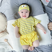 短袖T恤2023夏儿童韩版洋气哈衣纯棉分体套装婴儿短裤连体衣