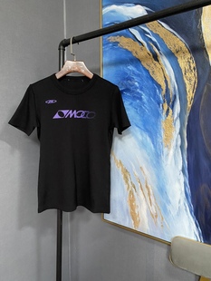 M黑色竖条纹理大弹力前紫色祖母半袖T恤MBO2UNF001